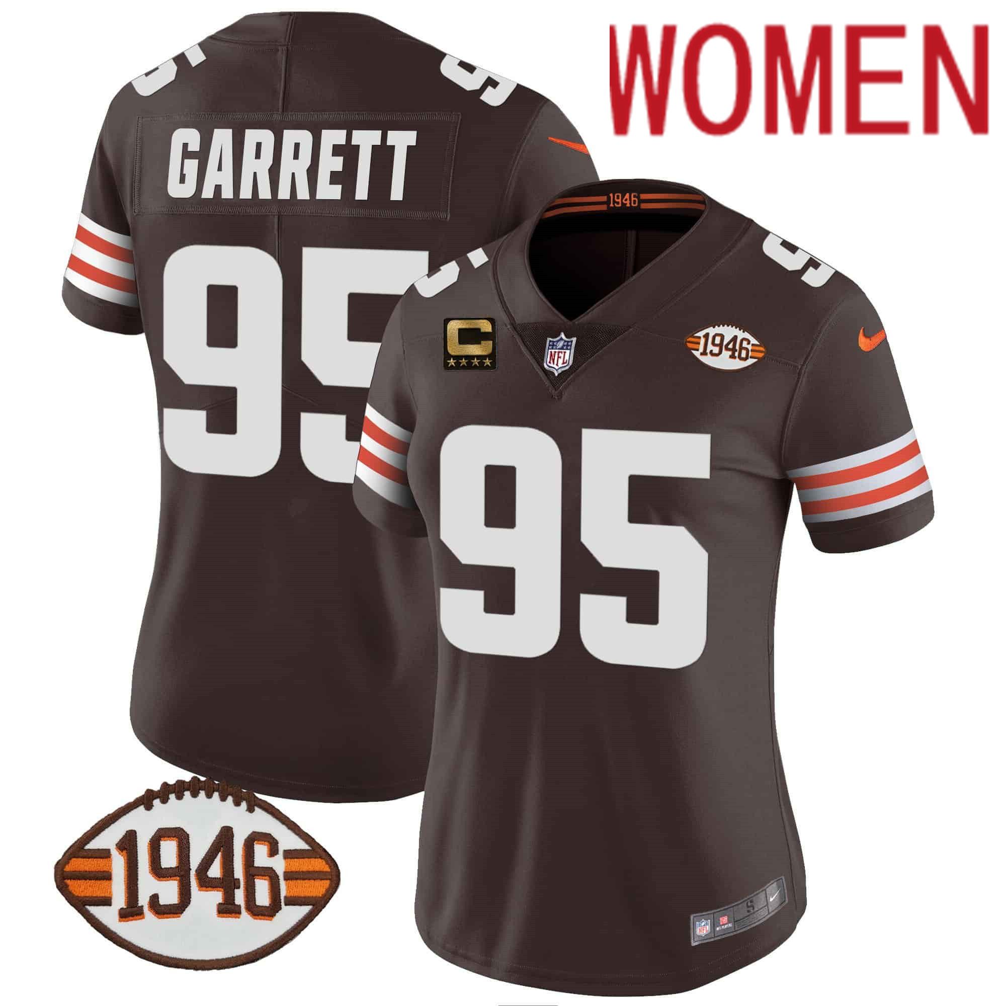 Women Cleveland Browns #95 Garrett Brown 1946 75th Anniversary Patch 2024 Nike NFL Jersey style 1